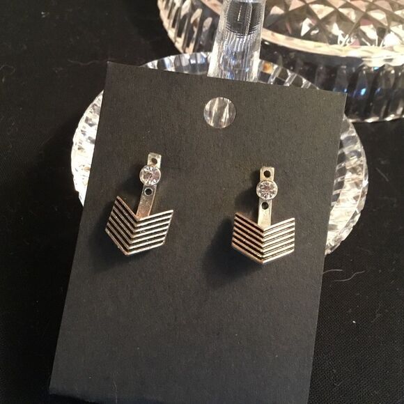 Silvertone and Clear Crystal Earrings - Picture 1 of 7